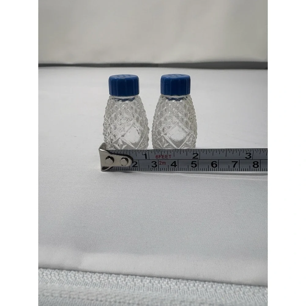 Blue Vintage Mini Individual Glass Salt And Pepper Shakers, Bakelite Lids 1930s